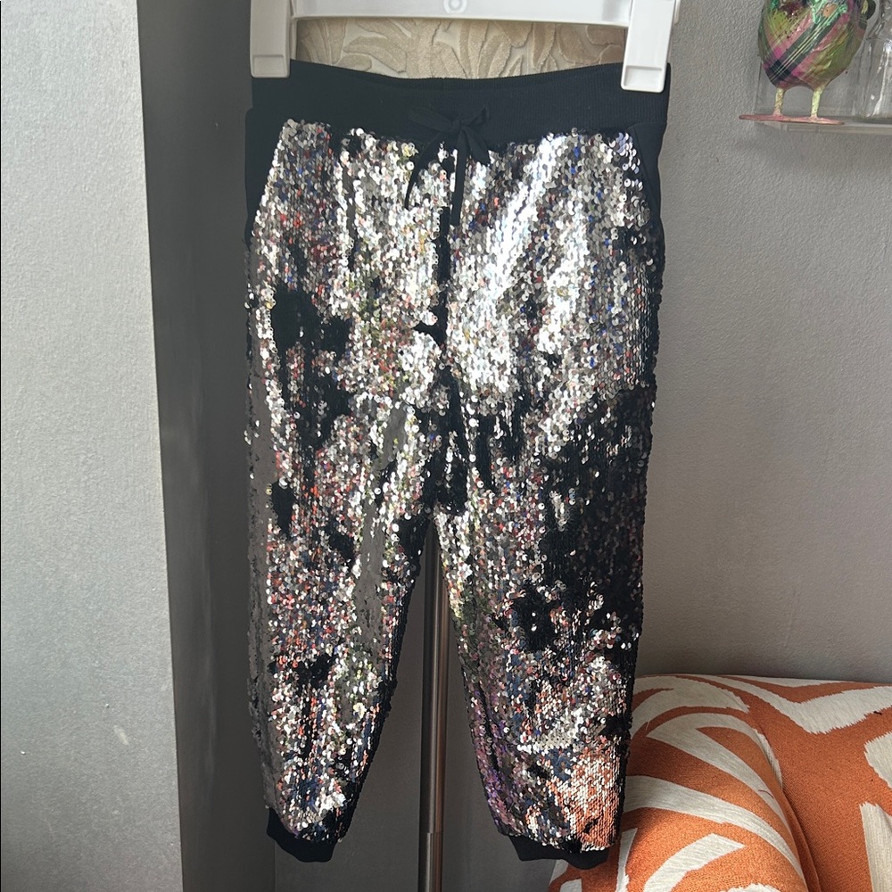 Milly Kids Sequin Joggers - Black and Silver